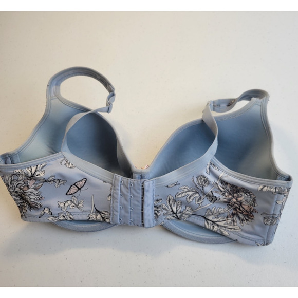 Cacique Underwire Balconette Bra Blue Leaf Full Figure Lightly Lined Size 38DDD - Picture 4 of 10